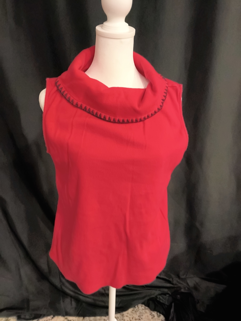 Rafaella Red Sleeveless Cowl Neck Top with Trim
